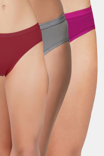 Buy Bleeding Heart Medium Rise Full Coverage Bikini Panty (Pack of 3) - Multicolor